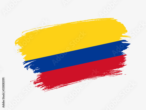 Colombia flag made in textured brush stroke. Patriotic country flag on white background