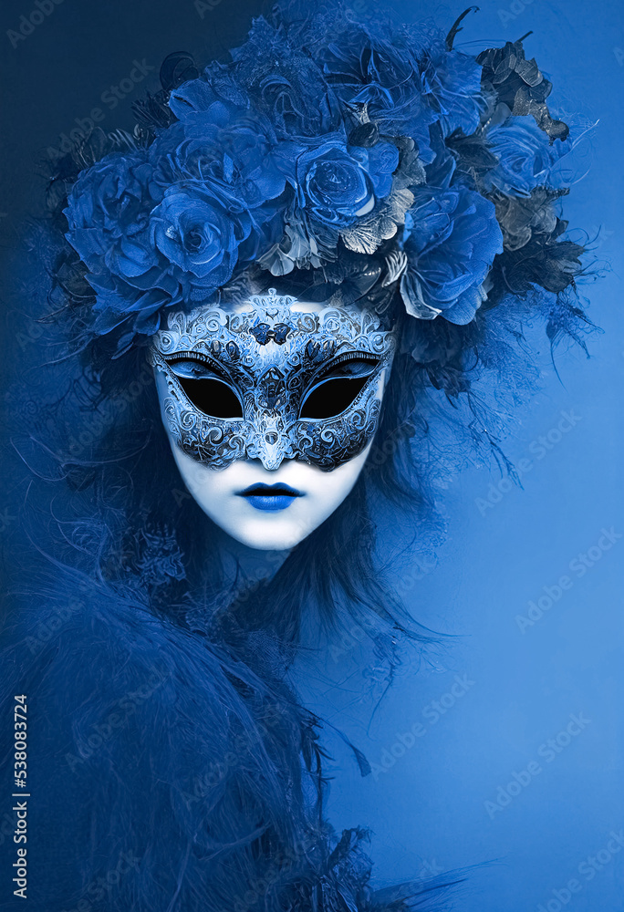 Woman with carnival mask, concept art, digital painting with