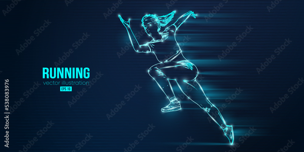 Abstract silhouette of a running athlete on blue background. Runner woman are running sprint or marathon. Vector illustration Abstract silhouette of a running athlete on blue background. Runner woman are running sprint or marathon. Vector illustration