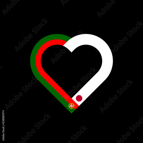 friendship concept. heart ribbon icon of portuguese and japanese flags. vector illustration isolated on black background