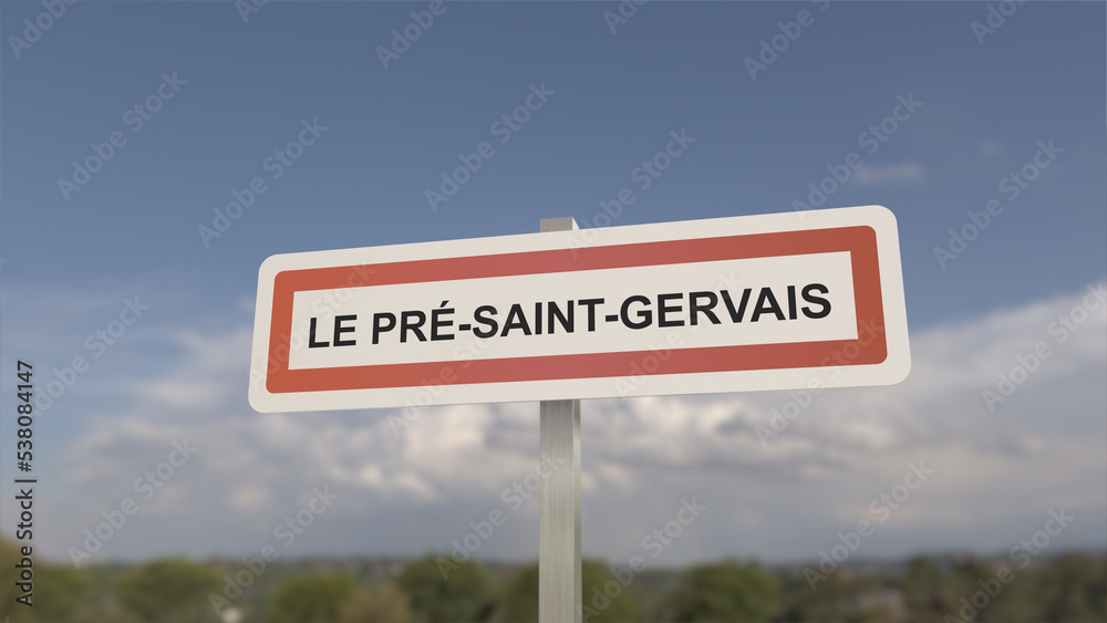 Panneau de la ville de Pré-Saint-Gervais. Entrée dans la municipalité.	
