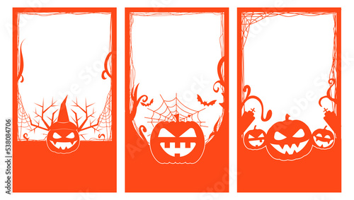 Halloween story frame collection for social media with spooky pumpkins, Halloween copy space