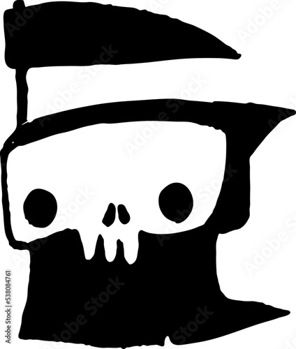 Grim reaper illustration. Cartoon  Halloween death skeleton mascot isolated on white background. Outlined