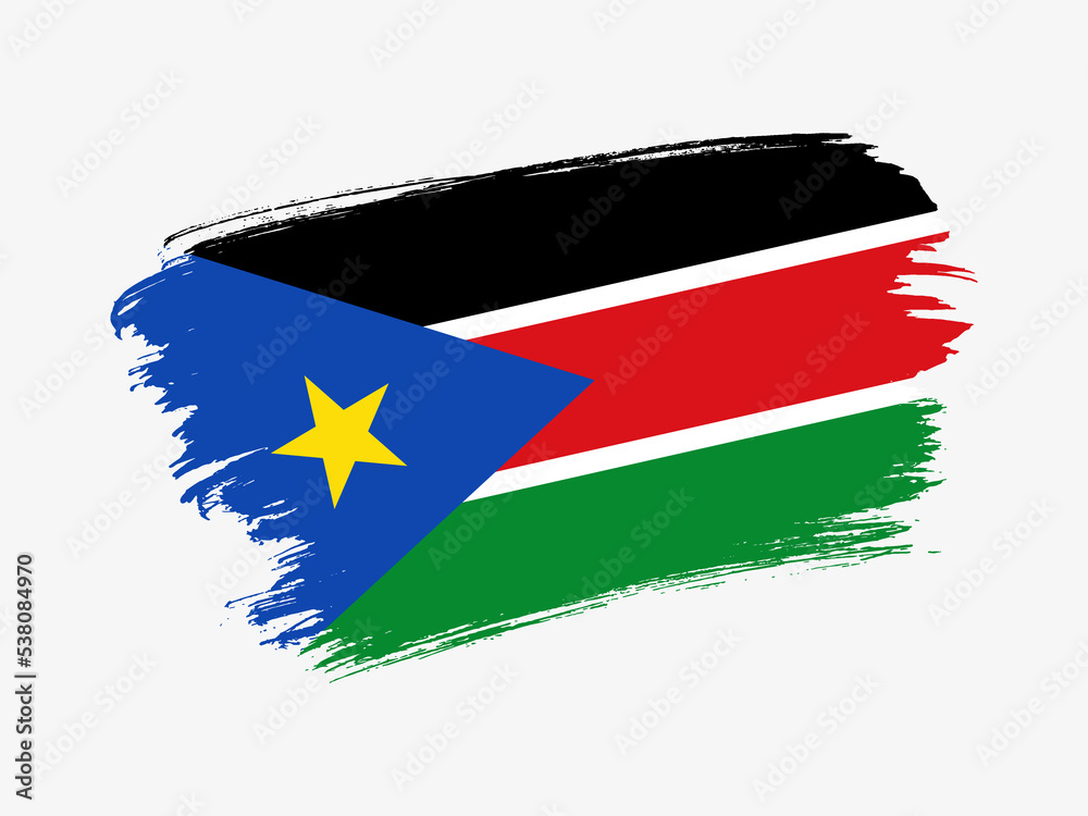 South Sudan flag made in textured brush stroke. Patriotic country flag on white background
