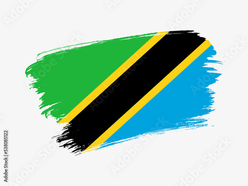 Tanzania flag made in textured brush stroke. Patriotic country flag on white background