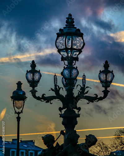 Antique urban lamps, paris, france photo