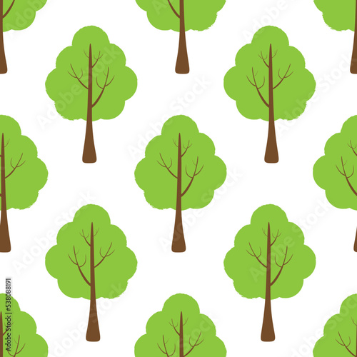 Vector seamless pattern with green trees in summer park, forest, garden.