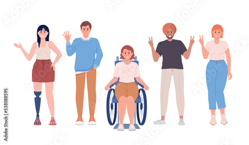 Diversity and inclusion semi flat color vector characters. Editable figures. Full body people on white. Social equality simple cartoon style illustration for web graphic design and animation