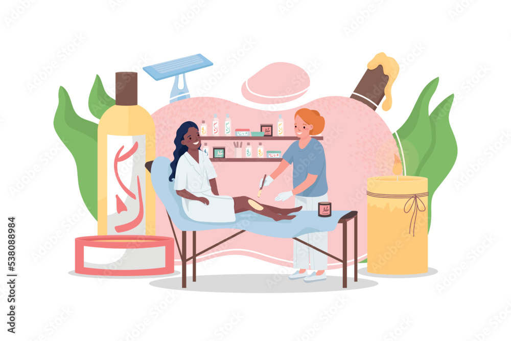 Hair removal flat concept vector illustration. Waxing procedure at beauty salon. Editable 2D cartoon characters on white for web design. Skin care creative idea for website, mobile, presentation