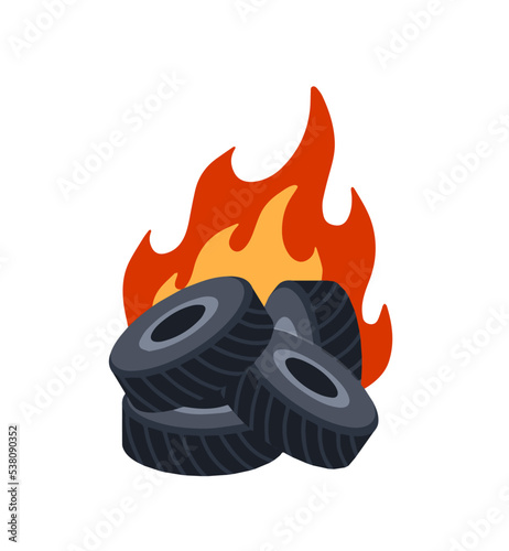 Burning tire. The old wheel.