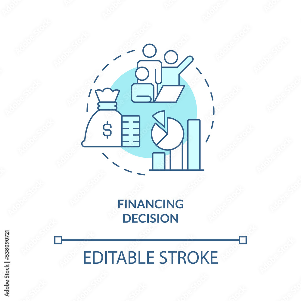 Financing decision turquoise concept icon. Capital structure. Financial solution abstract idea thin line illustration. Isolated outline drawing. Editable stroke. Arial, Myriad Pro-Bold fonts used Financing decision turquoise concept icon. Capital structure. Financial solution abstract idea thin line illustration. Isolated outline drawing. Editable stroke. Arial, Myriad Pro-Bold fonts used