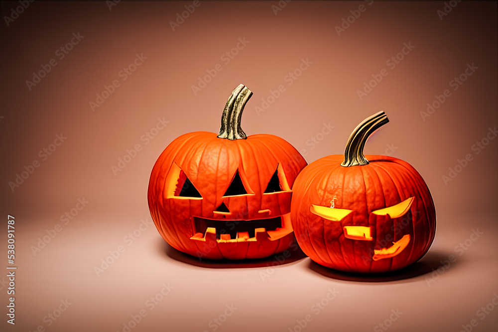 Fototapeta premium Spookey Halloween Pumpkin cut out by kids in Studio