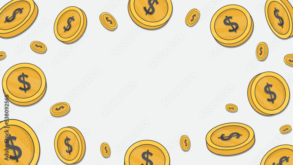 Money Background Design Template. Gold Coins Cartoon Vector Illustration. Financial