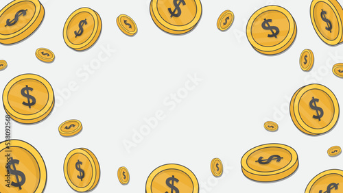 Money Background Design Template. Gold Coins Cartoon Vector Illustration. Financial