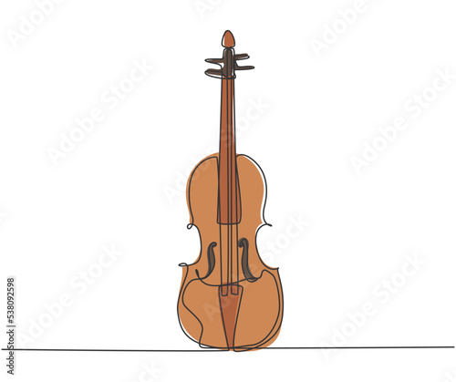 Single continuous line drawing of violin on white background. Trendy stringed music instruments concept one line draw design graphic vector illustration