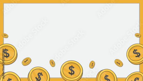 Money Background Design Template. Gold Coins Cartoon Vector Illustration. Investment