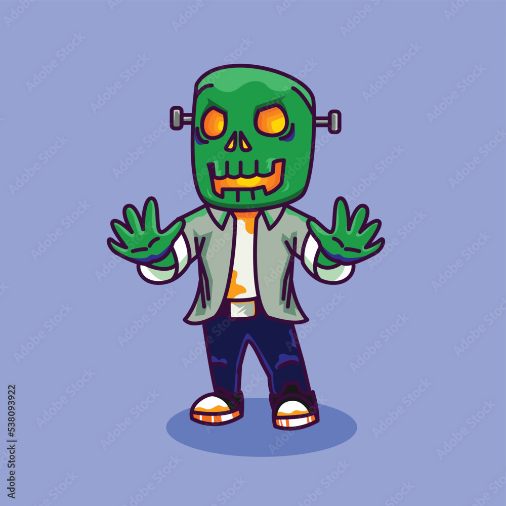 Frankenstein kid chubby chill character halloween design