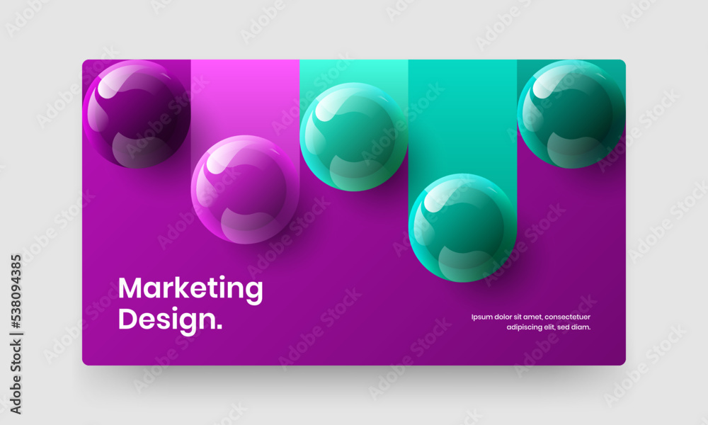 Minimalistic landing page design vector layout. Geometric 3D balls company identity template.