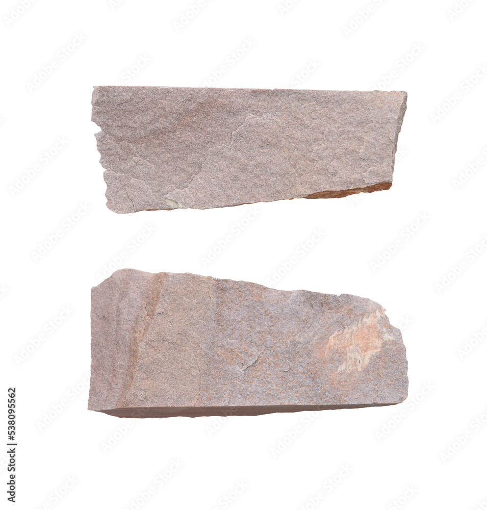Set of cliff rocks isolated on white background, objects with cut paths for design work, direction of contrast light.