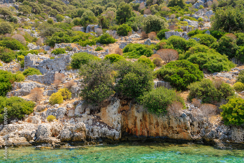 The ruins of a sunken ancient city on the island of Kekova Lycian Dolichiste in Turkey in the province of Antalya