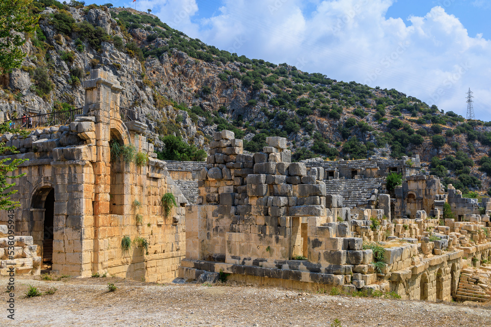 The ruins of the acropolis in Demre in Turkey in the province of Antalya, the ancient city of Myra