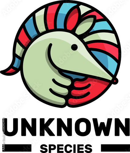 Cute unknown species illustration. Animal rolls into a round shape for logo  sticker design etc.