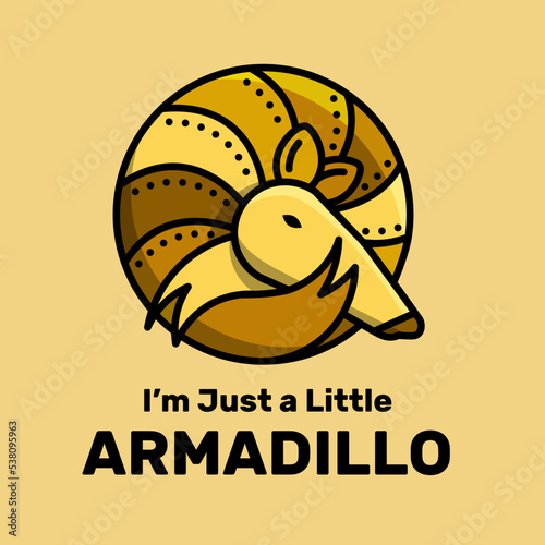 Cute armadillo illustration. Animal rolls into a round shape for logo, sticker design etc.