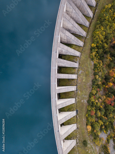 water dam view from above, renewable energy, hydro electricity power plant photo