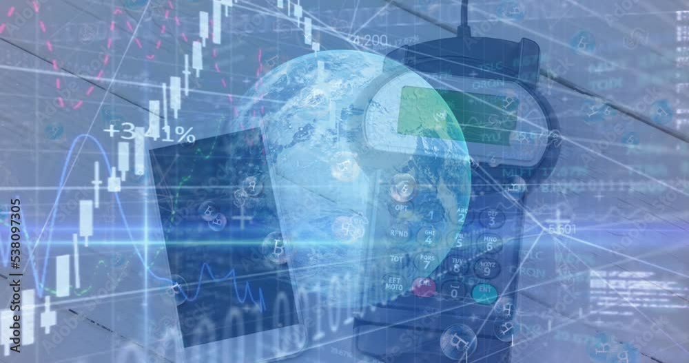 Animation of financial data processing over payment terminal Animation of financial data processing over payment terminal