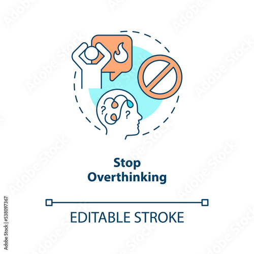 Stop overthinking concept icon. Improve self esteem. Overcoming lack of confidence abstract idea thin line illustration. Isolated outline drawing. Editable stroke. Arial, Myriad Pro-Bold fonts used