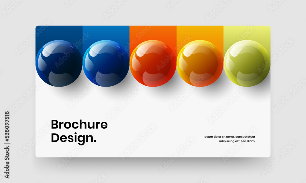 Colorful magazine cover vector design concept. Multicolored 3D spheres booklet template.