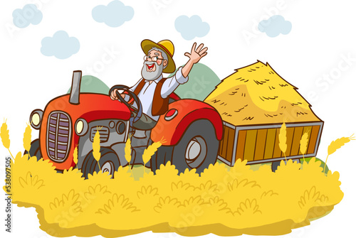 farmer driving tractor vector illustration