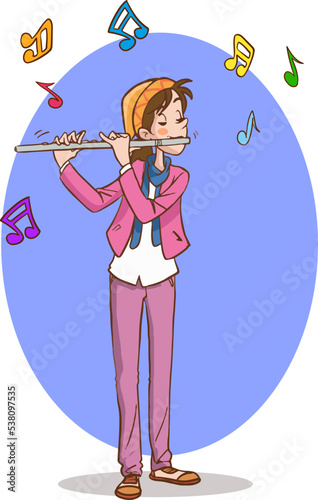 Group of street musicians, cartoon characters playing music, flat vector illustration isolated on white background. City streets performance or show, modern urban lifestyle scene.