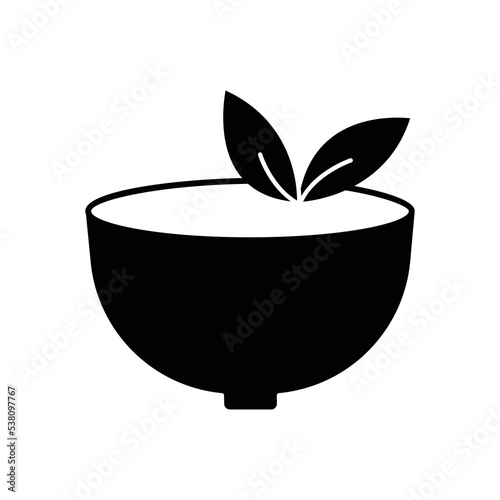 Bowl glyph icon illustration with leaf. icon illustration related to spices, cooking spices. Simple vector design editable.