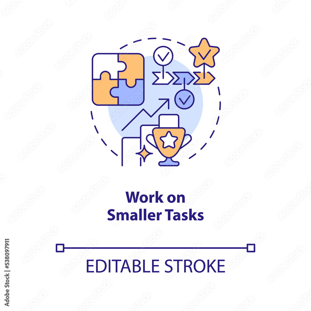Work on smaller tasks concept icon. Career advice. Boost self confidence in workplace abstract idea thin line illustration. Isolated outline drawing. Editable stroke. Arial, Myriad Pro-Bold fonts used