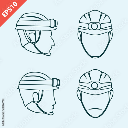 man wearing a miners helmet with lamp and light design flat vector illustration
