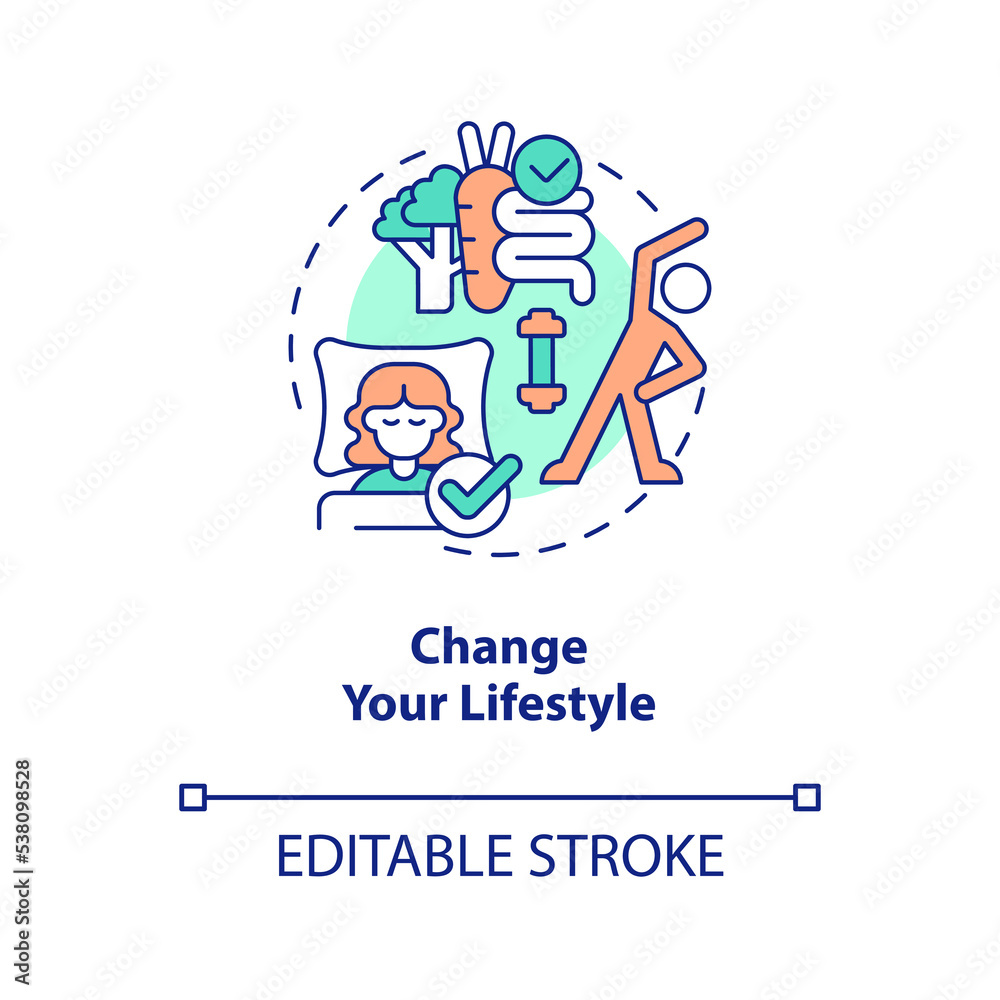 Change your lifestyle concept icon. Maintain healthy habits. Improving self esteem abstract idea thin line illustration. Isolated outline drawing. Editable stroke. Arial, Myriad Pro-Bold fonts used