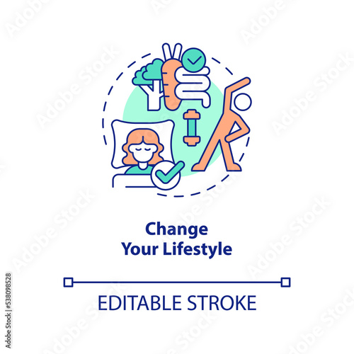 Change your lifestyle concept icon. Maintain healthy habits. Improving self esteem abstract idea thin line illustration. Isolated outline drawing. Editable stroke. Arial, Myriad Pro-Bold fonts used