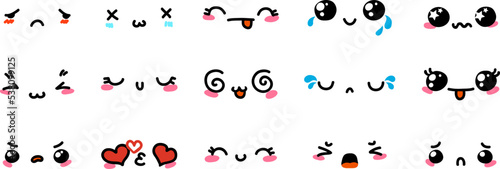 Various Cartoon Emoticons Set. Doodle faces  eyes and mouth. Caricature comic expressive emotions  smiling  crying and surprised character face expressions