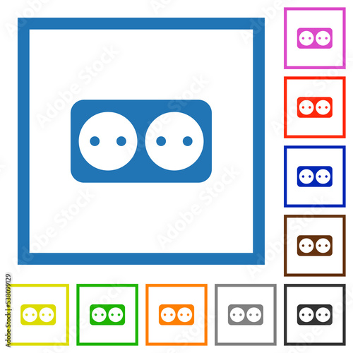 Electrical outlet with two sockets solid flat framed icons