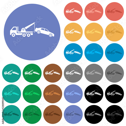 Car towing round flat multi colored icons