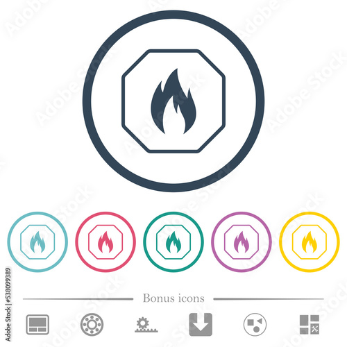 Octagon shaped natural gas sanction sign outline flat color icons in round outlines