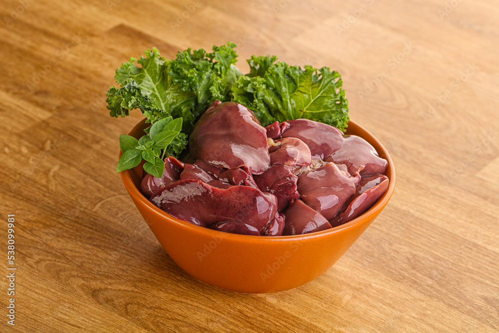 Raw chicken liver in the bowl Raw chicken liver in the bowl