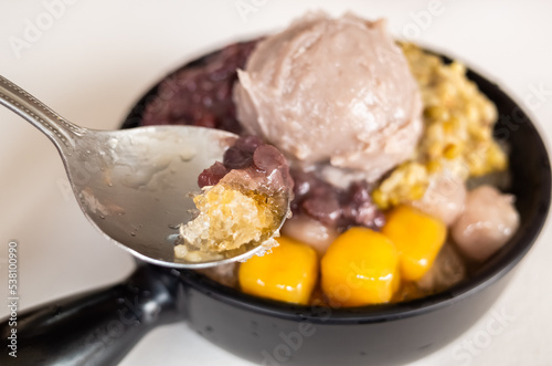 cold shaved ice with colorful dessert