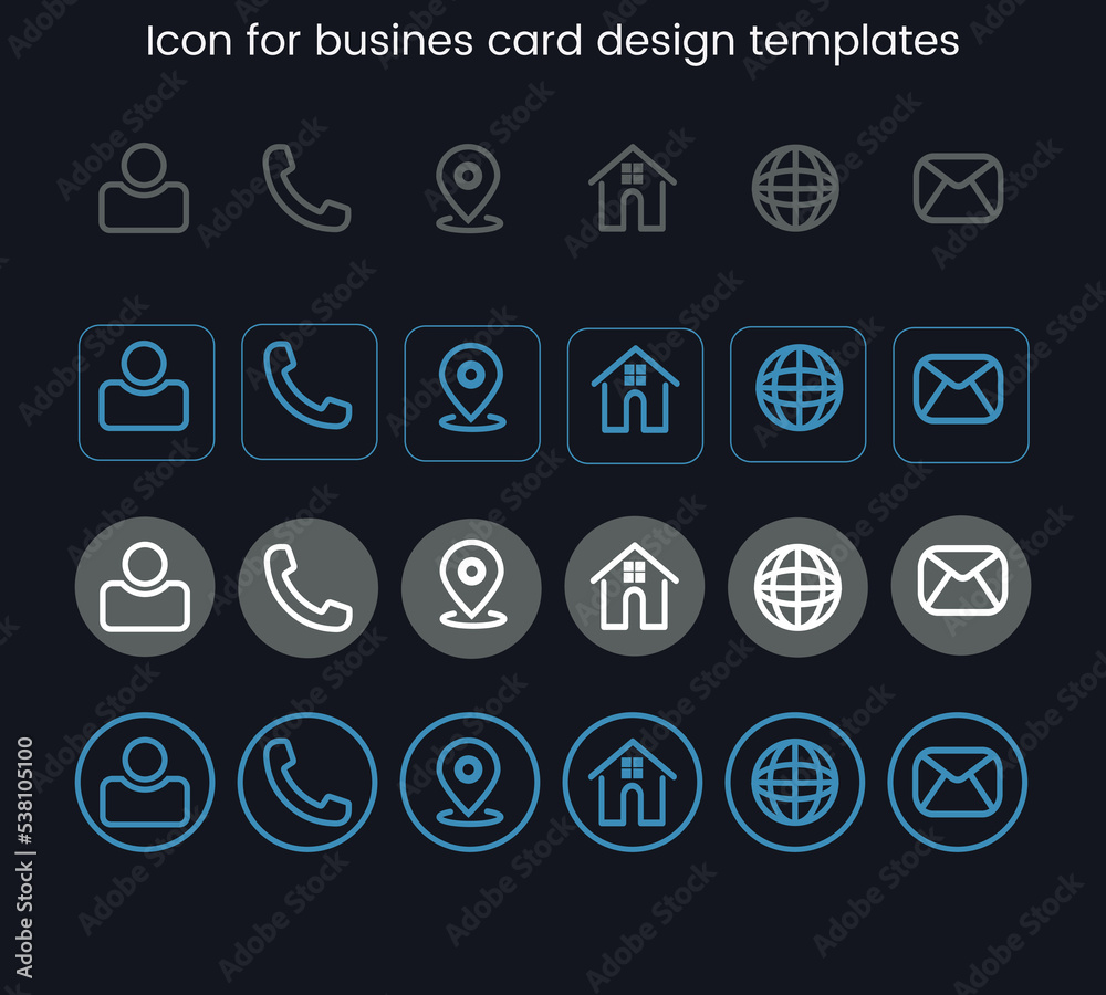 set of icons for business card design templates Stock Vector | Adobe Stock