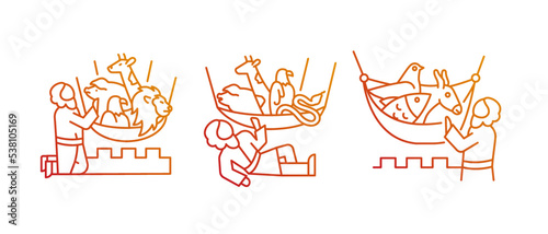 Peter vision of animals gradient linear vector icons set. Holy spirit sign. Biblical legend. Religious narratives. Thin line contour symbol designs bundle. Isolated outline illustrations collection