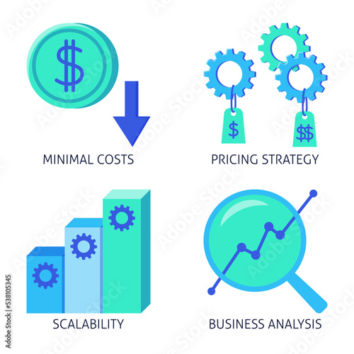 Software pricing strategy flat icon set