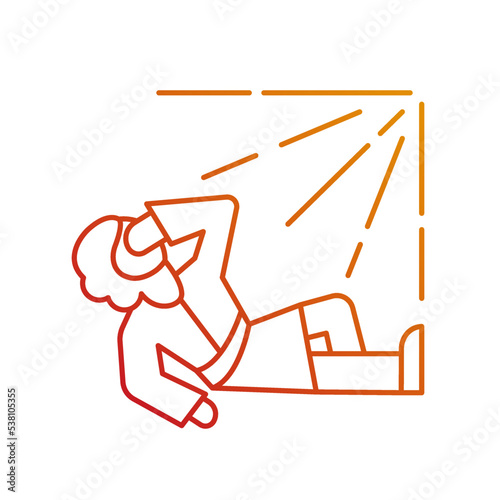 Paul conversion gradient linear vector icon. Saul become christians. Man on ground blinded by light. Bible narrative. Thin line color symbol. Modern style pictogram. Vector isolated outline drawing