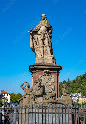 The sculpture of Elector Carl Theodor on the old bridges in Heidelberg. Baden Wuerttemberg  Germany  Europe