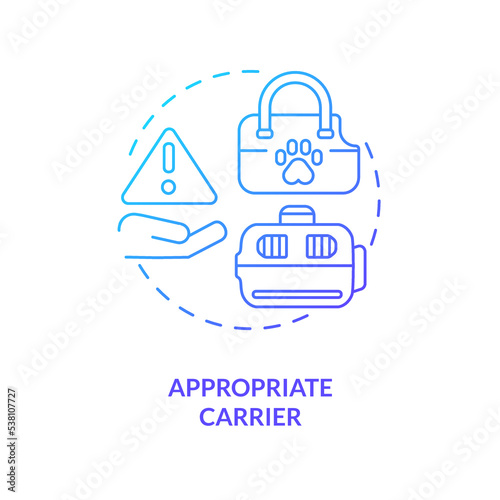 Correct pets carrier blue gradient concept icon. Airline requirements to animal transport. Moving abstract idea thin line illustration. Isolated outline drawing. Myriad Pro-Bold font used